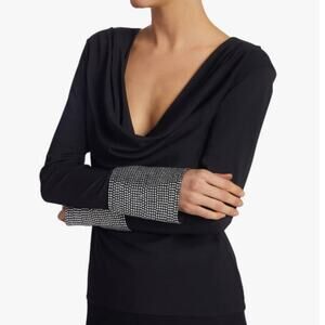 Ronny Kobo Sandra Black Rhinestone Sleeve Drape Blouse (S)